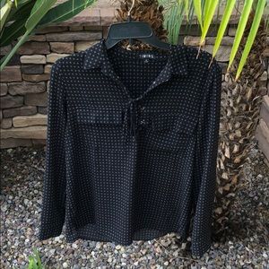 Long sleeve, collared blouse with lace up detail